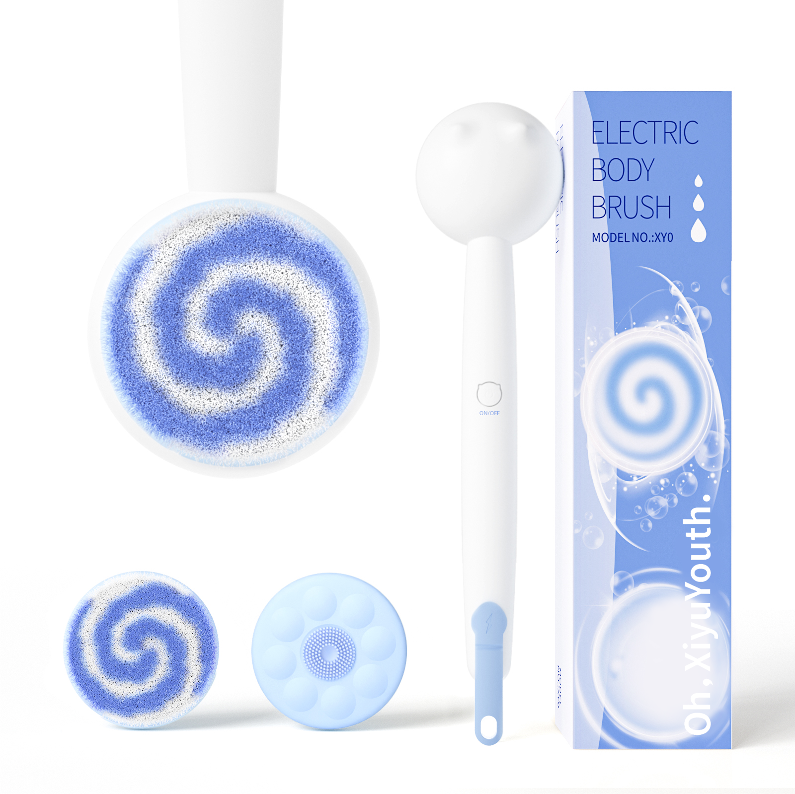 Oh,XiyuYouth. ElectricShower Brush for BodyBack Scrubber with 2Heads, 3 Speeds, andWaterproof Design for Cleansing, Massaging, and Exfoliating Personal Care