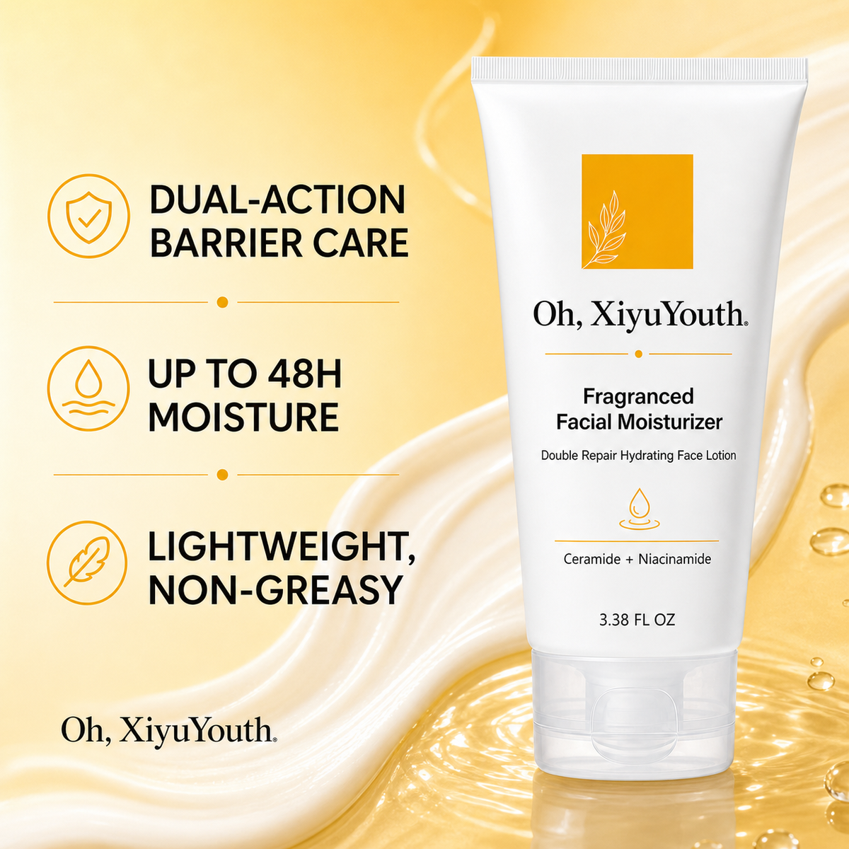 Oh, XiyuYouth.Fragranced Facial Moisturizer & Skin Cleanser Cream - Double Repair Hydrating Face Lotion with Ceramide & Niacinamide, Oil-Free Daily Fragranced Skin Care Preparation for Sensitive Skin (3.38 Fl Oz)