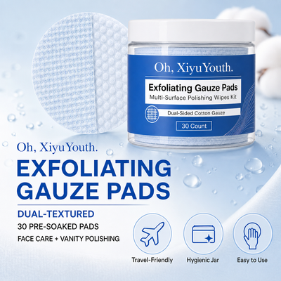 Oh, XiyuYouth.Exfoliating Gauze Pads & Multi-Surface Polishing Wipes Kit - Dual-Sided Facial Peeling Cotton Pads & Abrasive Cleaning Liquids for Skincare and Household Surface Polishing (30 Count)