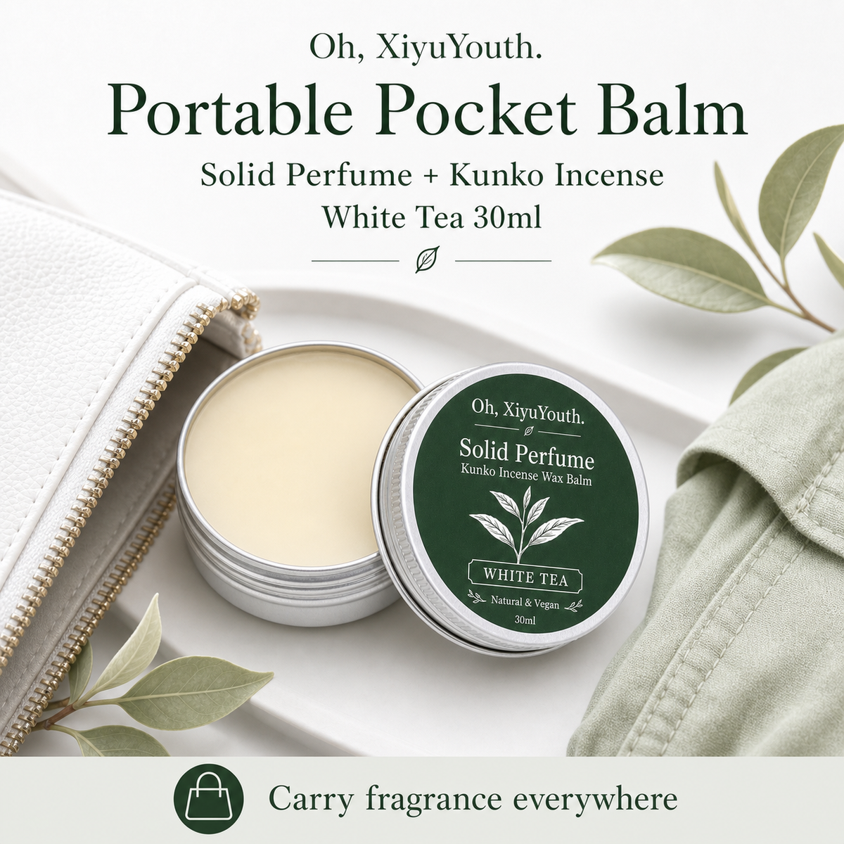Oh, XiyuYouth.Solid Perfume & Kunko Incense Wax Balm - Portable Pocket Balm Fragrance for Personal Use & Warming Lamp Aromatherapy Kunko Incense for Men and Women, Natural & Vegan - Jasmine (30ml)
