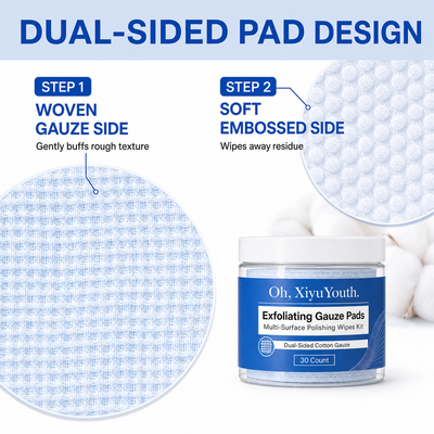 Oh, XiyuYouth.Exfoliating Gauze Pads & Multi-Surface Polishing Wipes Kit - Dual-Sided Facial Peeling Cotton Pads & Abrasive Cleaning Liquids for Skincare and Household Surface Polishing (30 Count)
