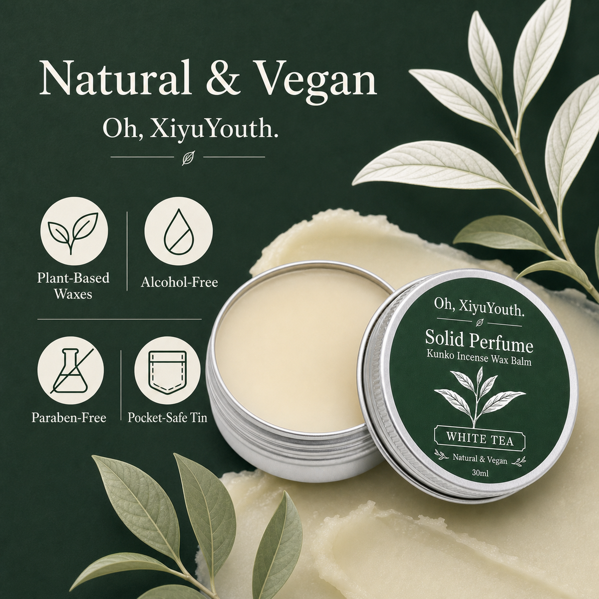 Oh, XiyuYouth.Solid Perfume & Kunko Incense Wax Balm - Portable Pocket Balm Fragrance for Personal Use & Warming Lamp Aromatherapy Kunko Incense for Men and Women, Natural & Vegan - Jasmine (30ml)