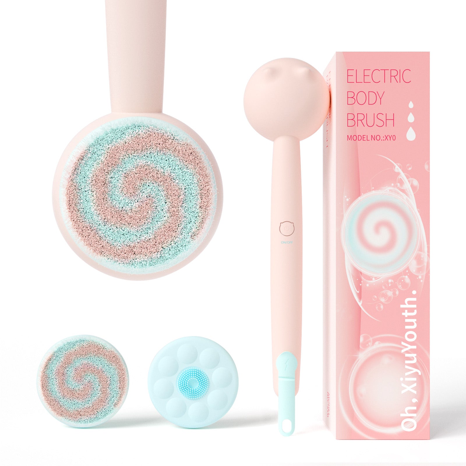 Oh,XiyuYouth. ElectricShower Brush for BodyBack Scrubber with 2Heads, 3 Speeds, andWaterproof Design for Cleansing, Massaging, and Exfoliating Personal Care