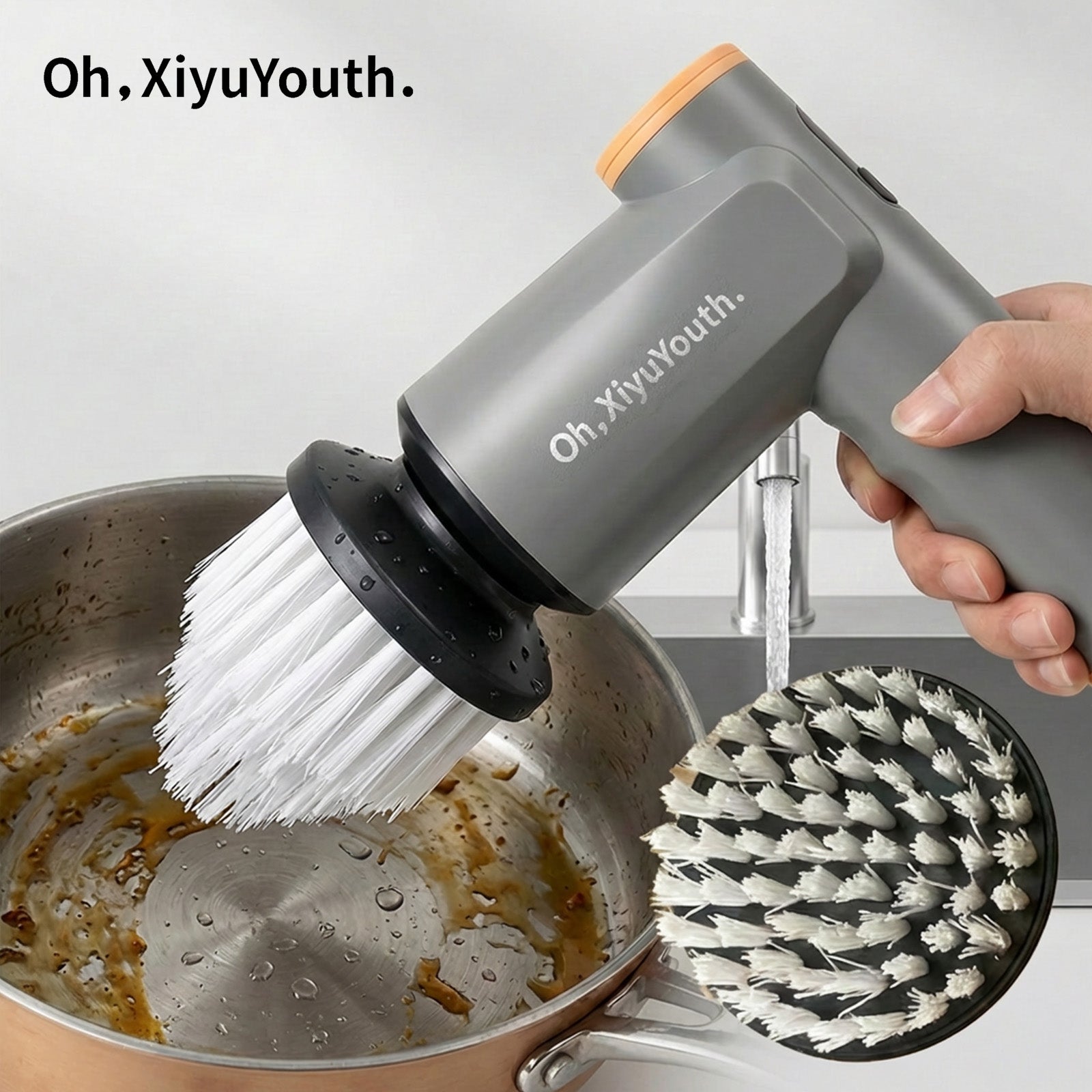 Oh,XiyuYouth. Electric Spin Scrubber – Smart LED Display Cordless Power Washing brushes, IPX7 Waterproof Handheld Cleaner with 2 Brush Heads