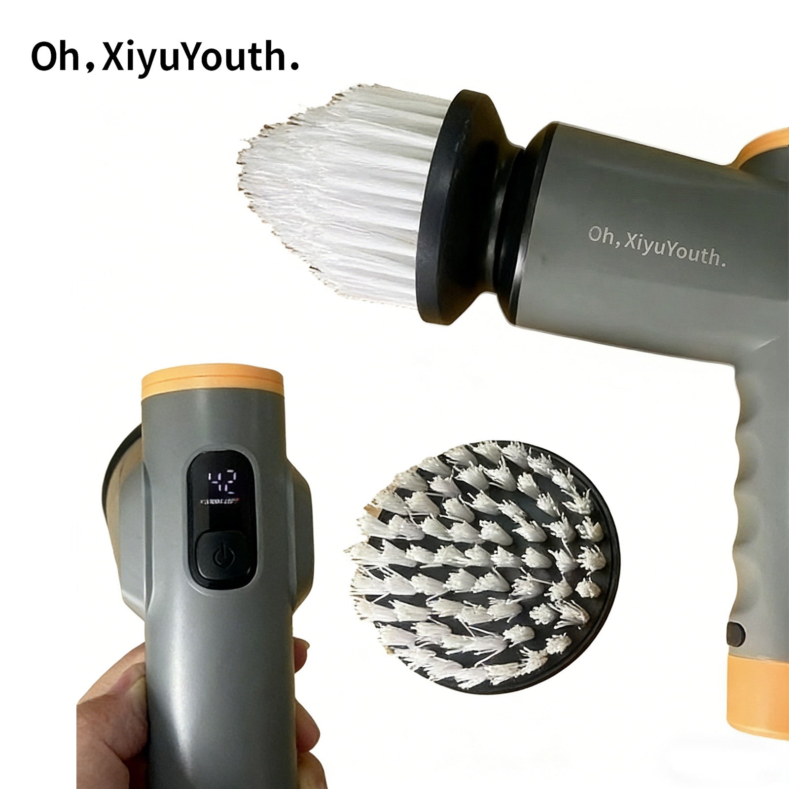 Oh,XiyuYouth. Electric Spin Scrubber – Smart LED Display Cordless Power Washing brushes, IPX7 Waterproof Handheld Cleaner with 2 Brush Heads