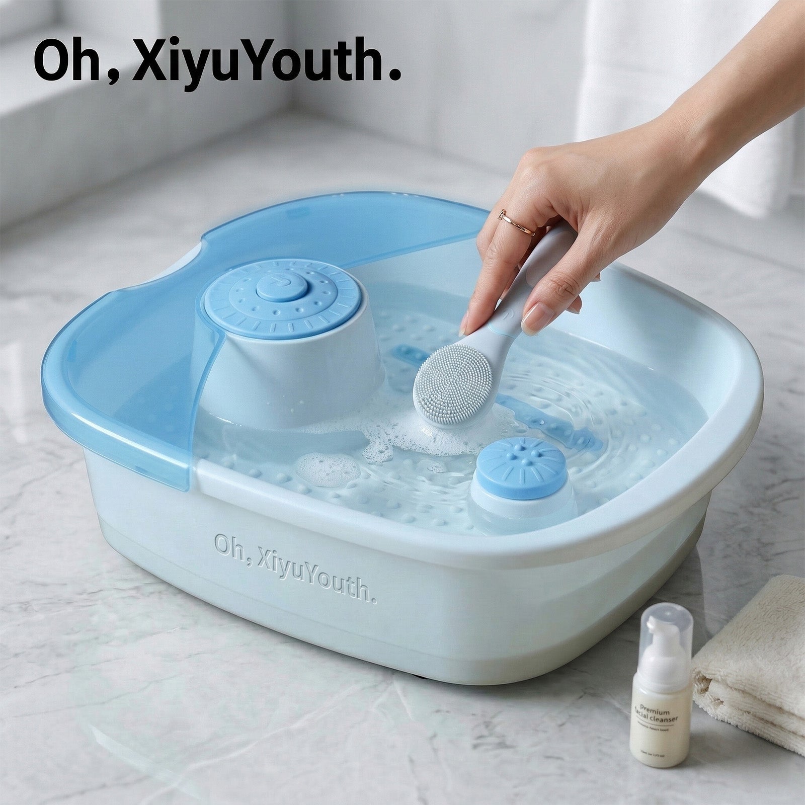 Oh,XiyuYouth. Ergonomic Multi-Purpose Washbasin – Premium Durable Plastic Face & Foot Soak Bowl with Integrated Massage Points and Splash Guard, Space-Saving Household Basin for Skincare and Relaxation