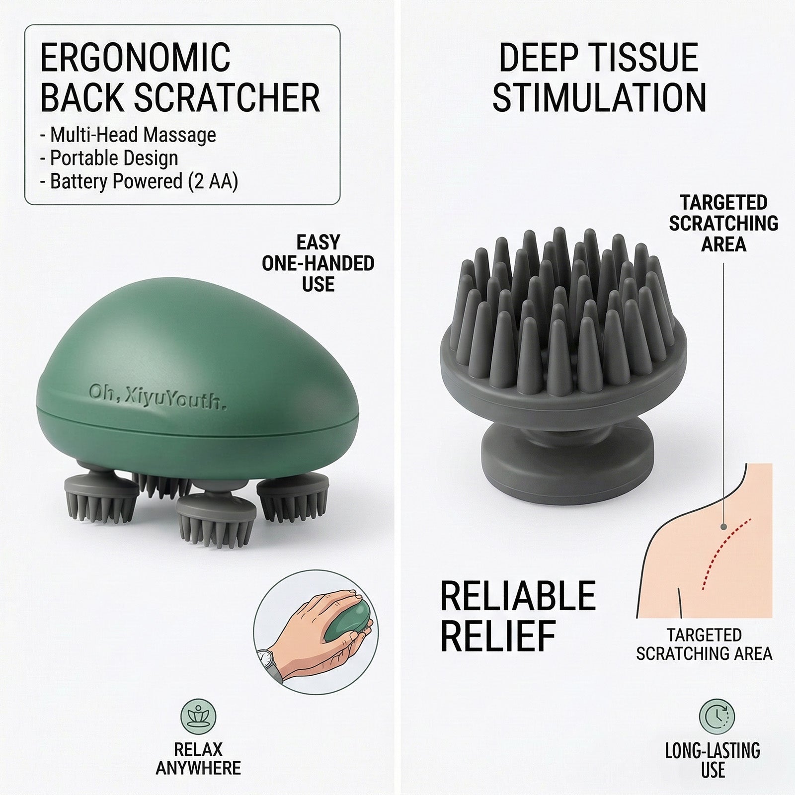 Oh,XiyuYouth. Electric Body Massager & Itch Reliever | 4-Claw Deep Tissue Scratching | Portable Cordless Head & Back Scratcher for Quick Relief | Ergonomic Anti-Itch Device
