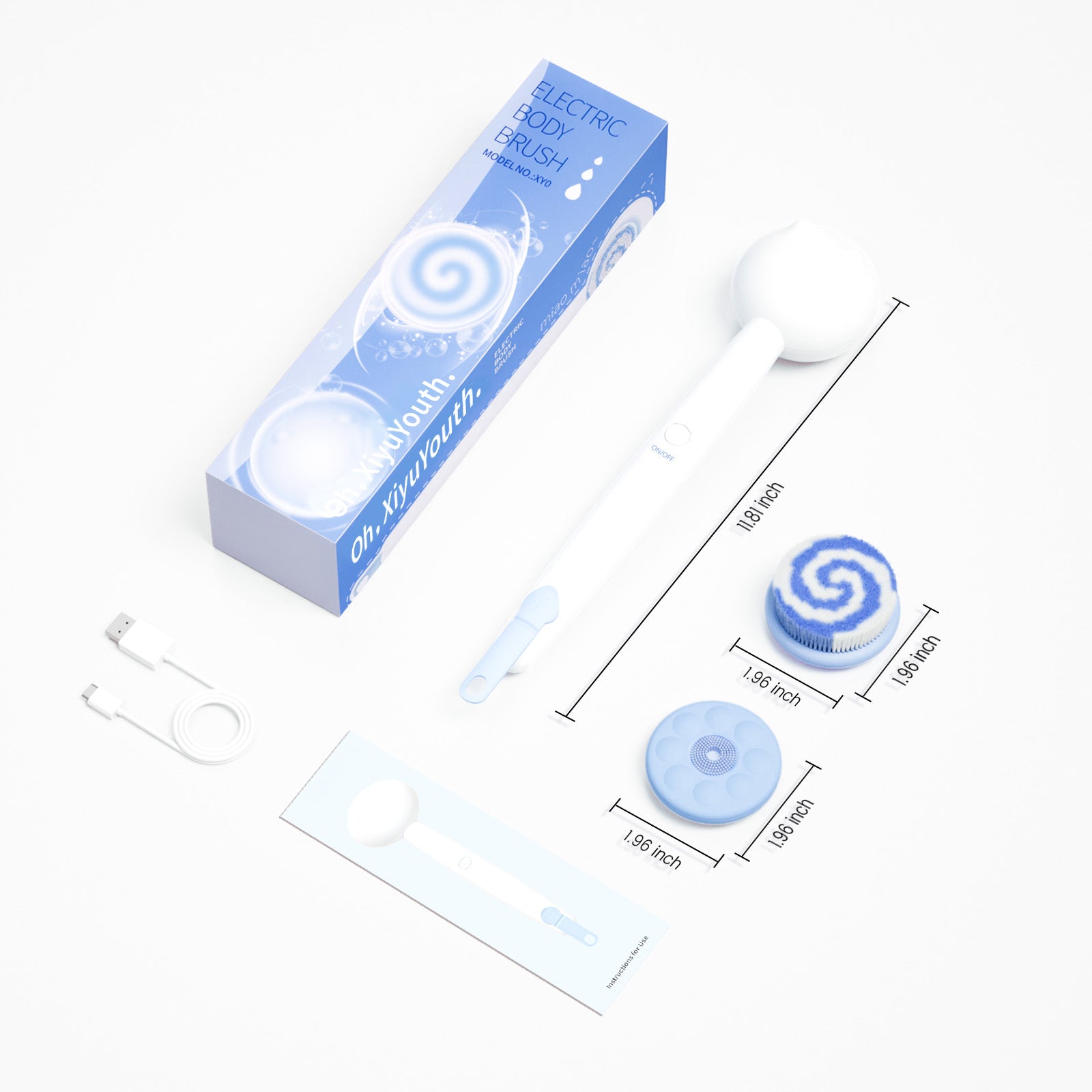 Oh,XiyuYouth. ElectricShower Brush for BodyBack Scrubber with 2Heads, 3 Speeds, andWaterproof Design for Cleansing, Massaging, and Exfoliating Personal Care