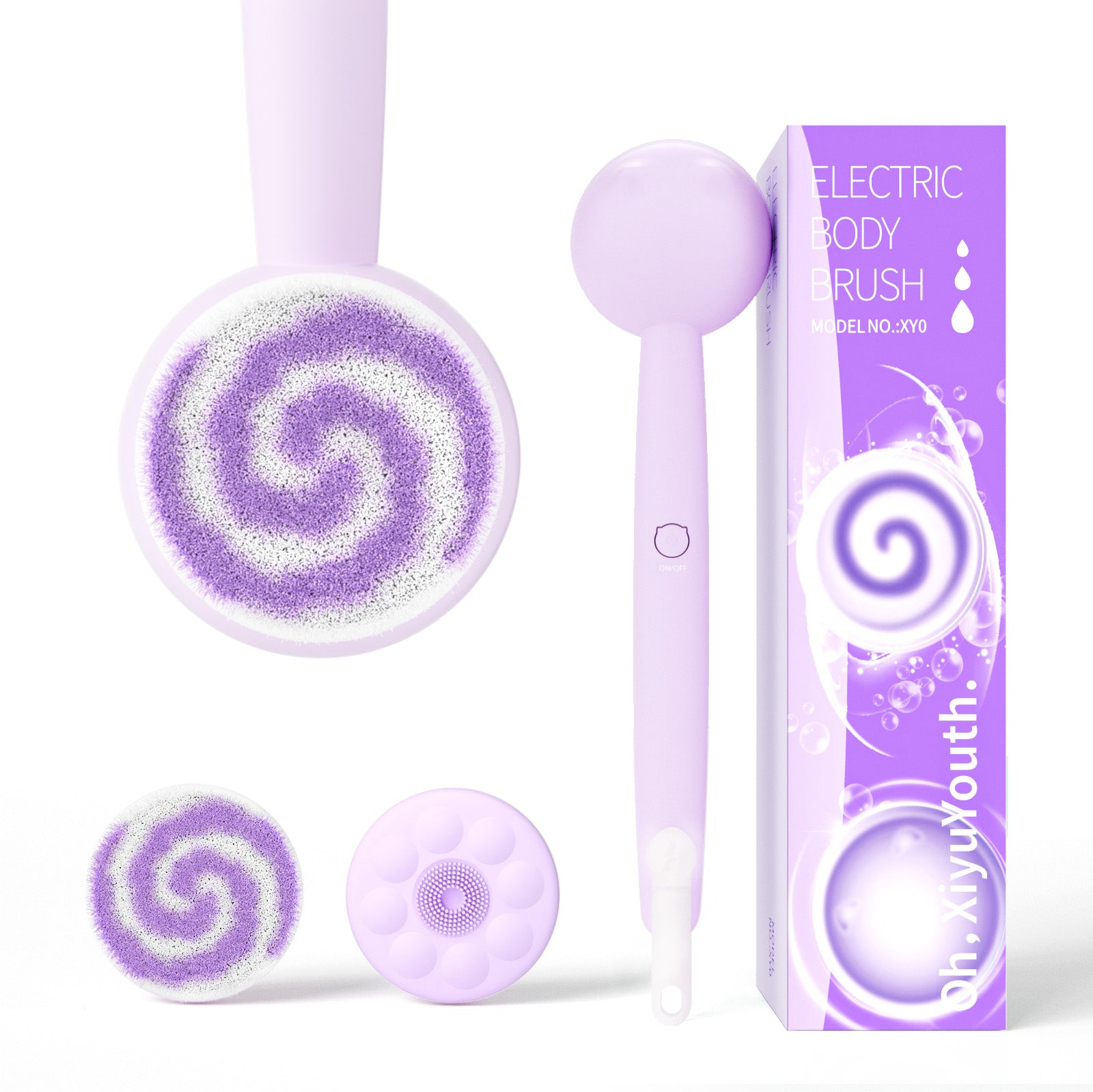 Oh,XiyuYouth. ElectricShower Brush for BodyBack Scrubber with 2Heads, 3 Speeds, andWaterproof Design for Cleansing, Massaging, and Exfoliating Personal Care